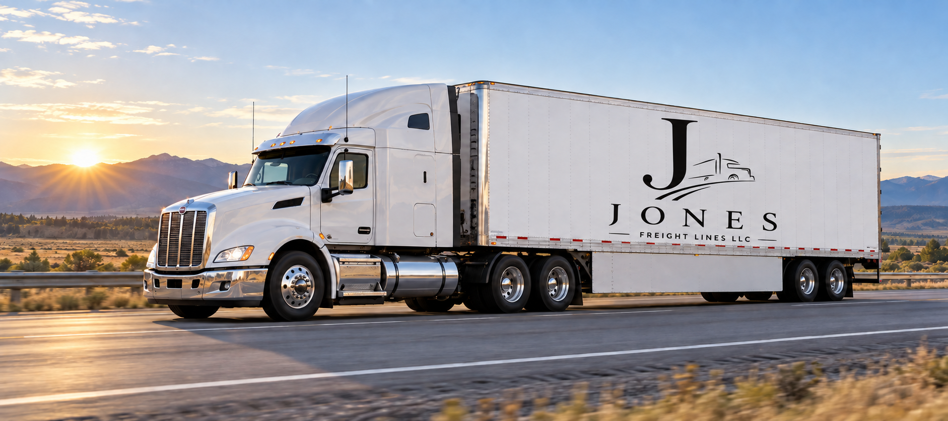Concept image of a Jones Freight truck on an open highway