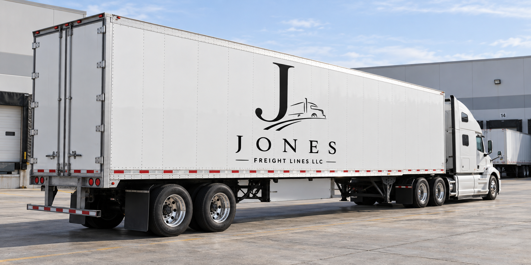 Concept image of a Jones Freight trailer at a freight terminal
